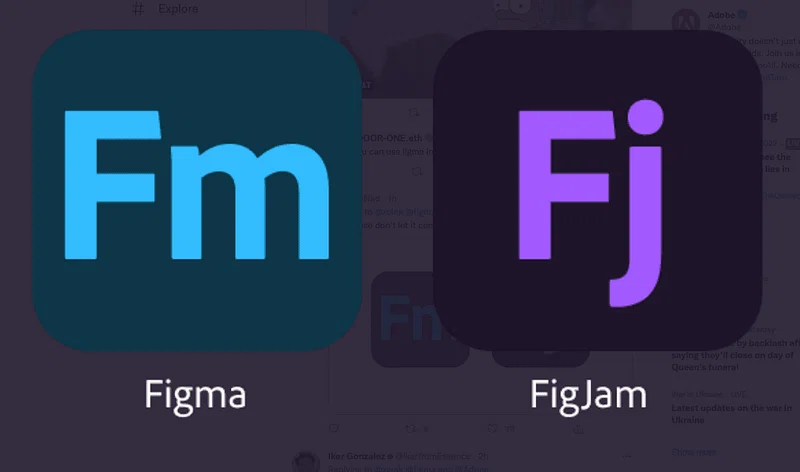 Figma and Figjam Logos side by side, looking like Adobe logos