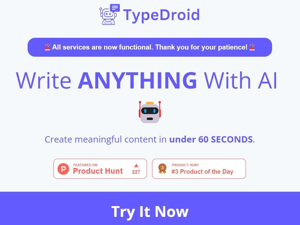 TypeDroid - AI-powered copywriting | Prototypr Toolbox