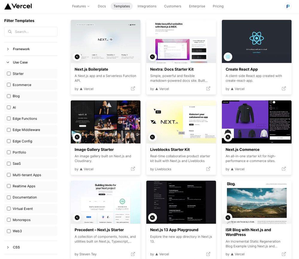 Never start from scratch! Always use templates (Vercel template library 😇)