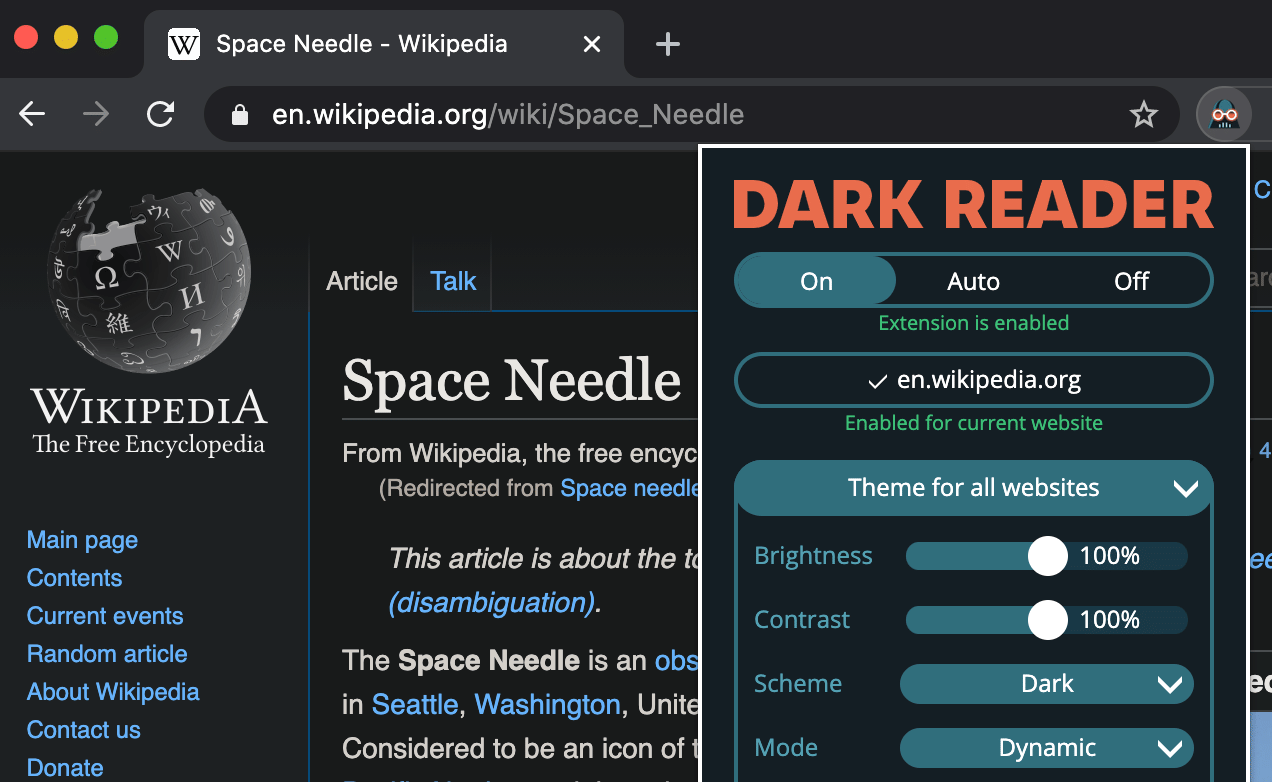 featured image for Dark Reader – enable Dark Mode on Wikipedia and many other websites