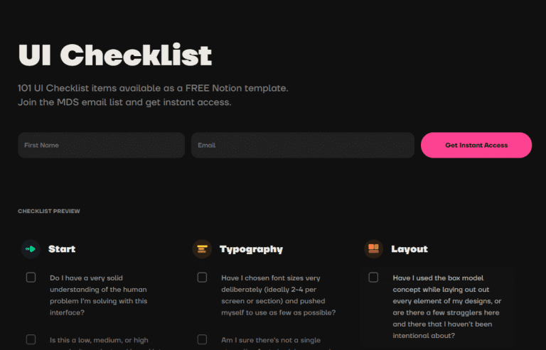UI Checklist by Shift Nudge - 101 UI Checklist items